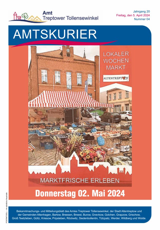 Amtskurier des Amtes Treptower Tollensewinkel Titelblatt 04/2024