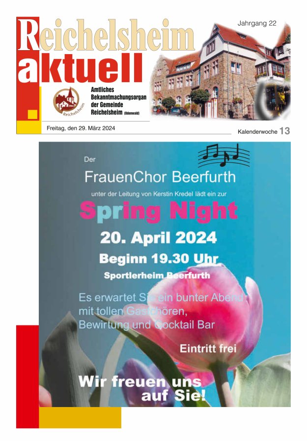 Reichelsheim aktuell - Amtsblatt der Gemeinde Reichelsheim(Odenwald) Titelblatt 13/2024