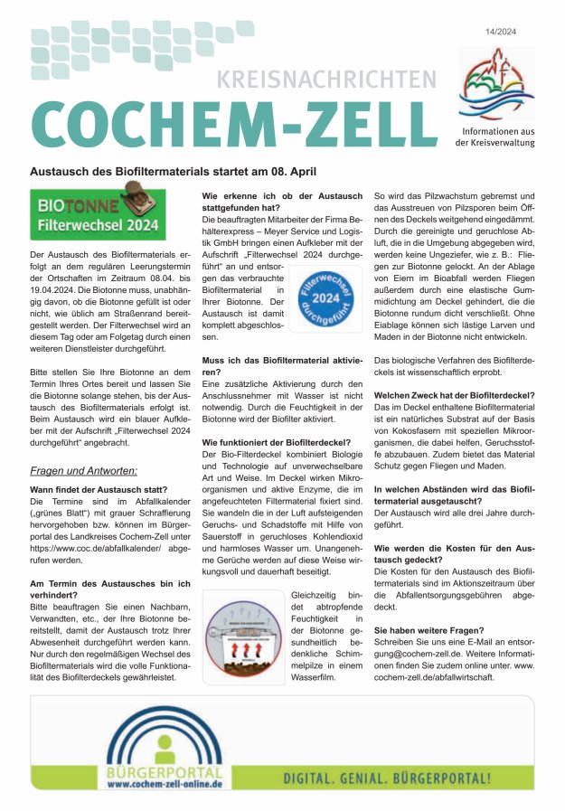 Kreisnachrichten Cochem-Zell Titelblatt 14/2024