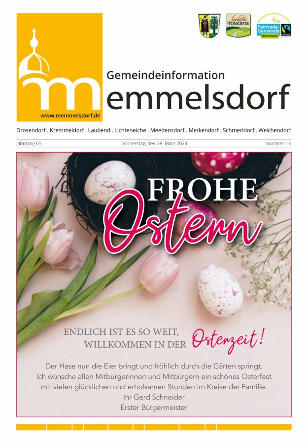Mitteilungsblatt der Gemeinde Memmelsdorf Titelblatt 13/2024
