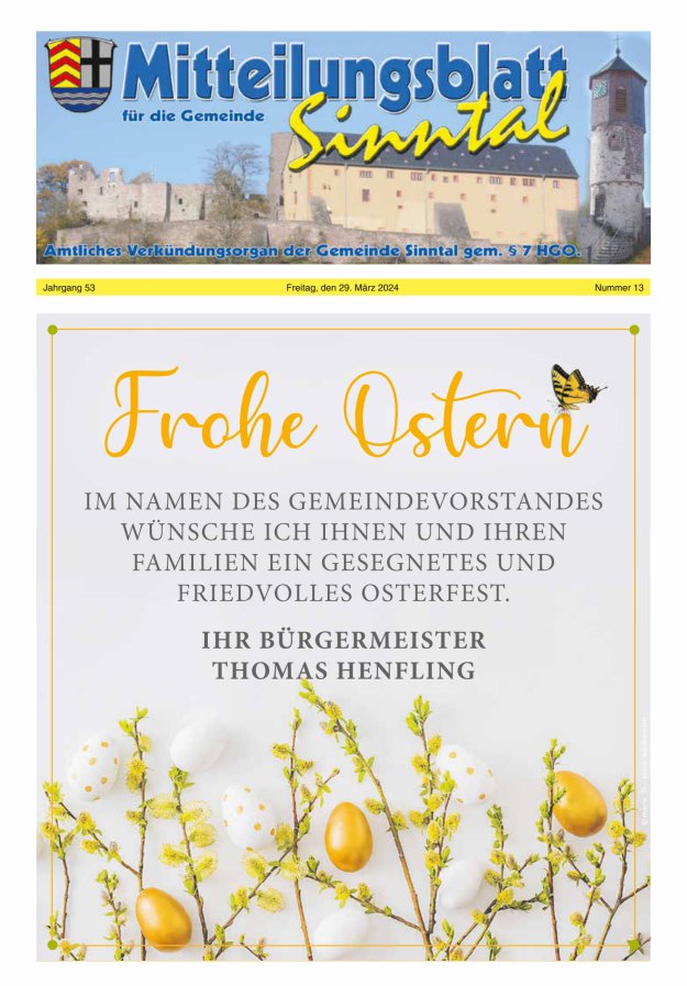 Mitteilungsblatt für die Gemeinde Sinntal Titelblatt 13/2024