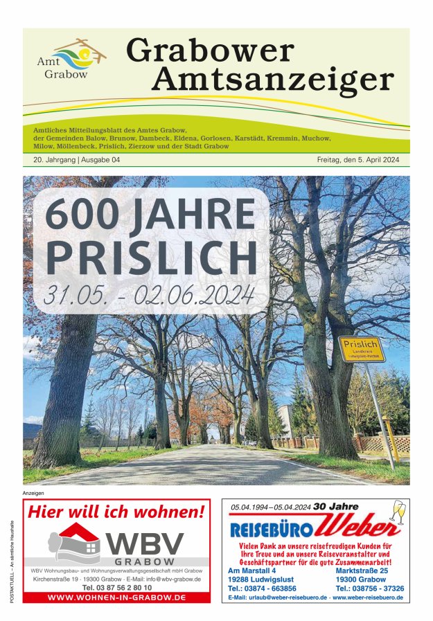 Grabower Amtsanzeiger Titelblatt 04/2024