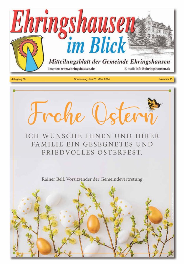 Mitteilungsblatt der Gemeinde Ehringshausen Titelblatt 13/2024