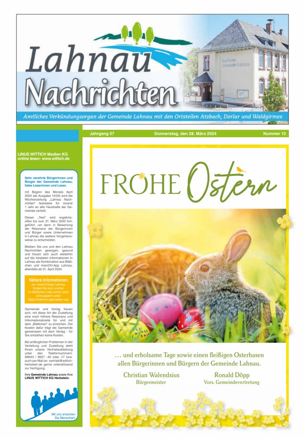Lahnau Nachrichten Titelblatt 13/2024