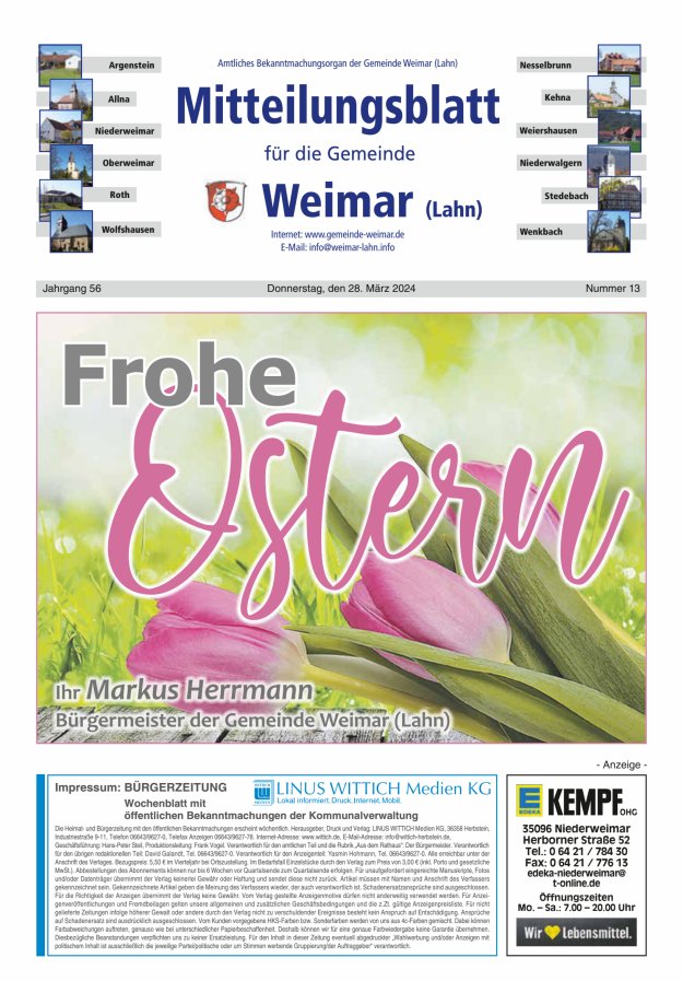 Mitteilungsblatt für die Gemeinde Weimar Titelblatt 13/2024