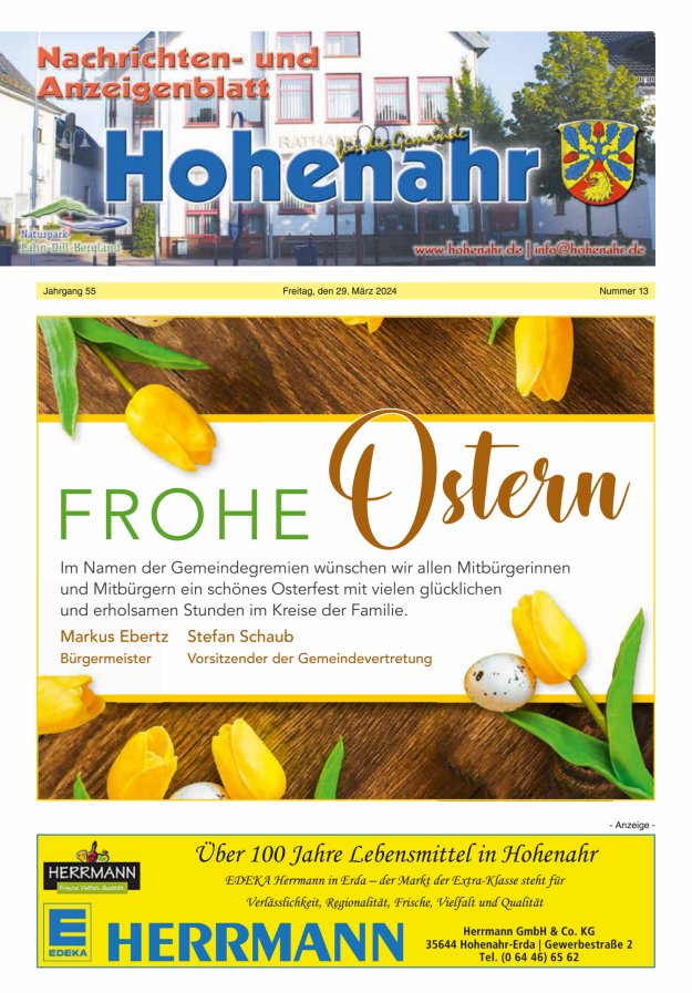 Nachrichten- und Anzeigenblatt für die Gemeinde Hohenahr Titelblatt 13/2024