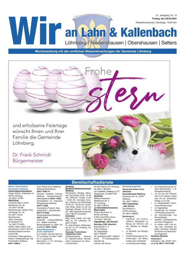 Amtliches Mitteilungsblatt der Gemeinde Löhnberg Titelblatt 13/2024