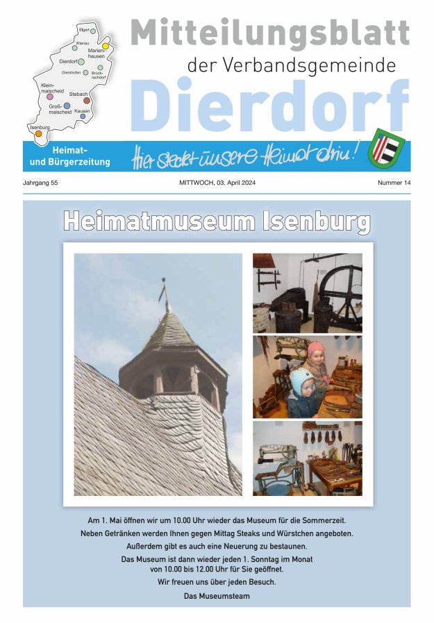 Mitteilungsblatt der Verbandsgemeinde Dierdorf Titelblatt 14/2024