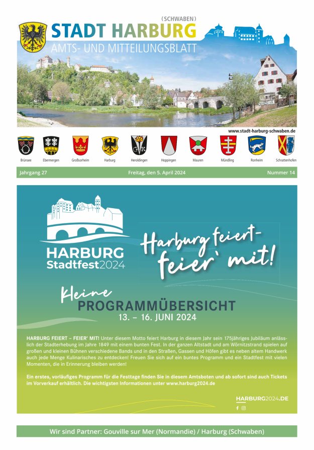 Amts- und Mitteilungsblatt der Stadt Harburg Titelblatt 14/2024