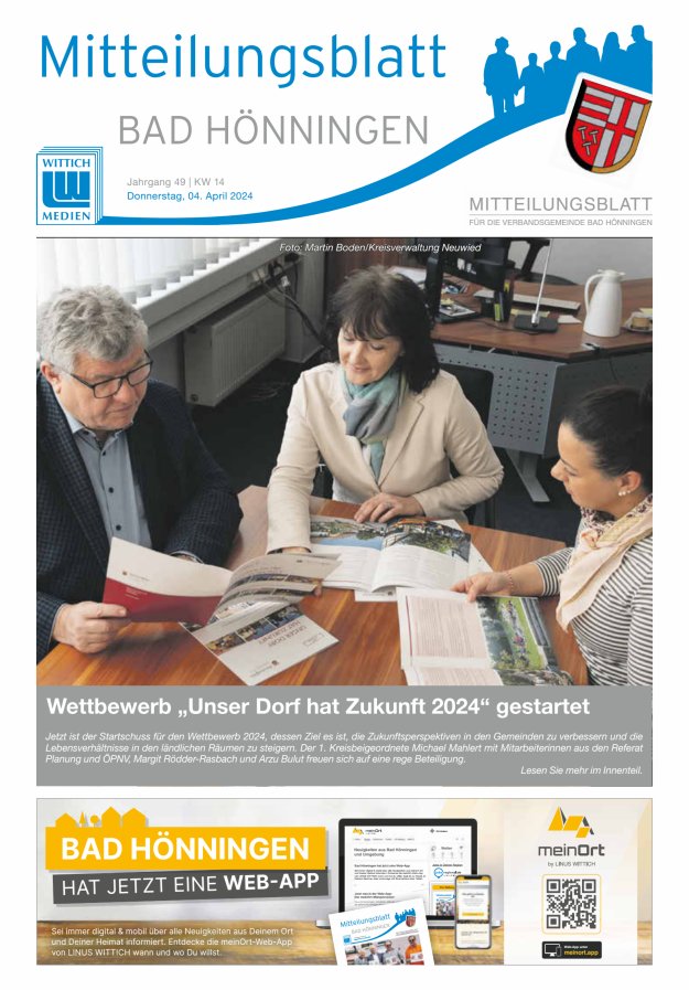 Mitteilungsblatt für den Bereich der Verbandsgemeinde Bad Hönningen Titelblatt 14/2024