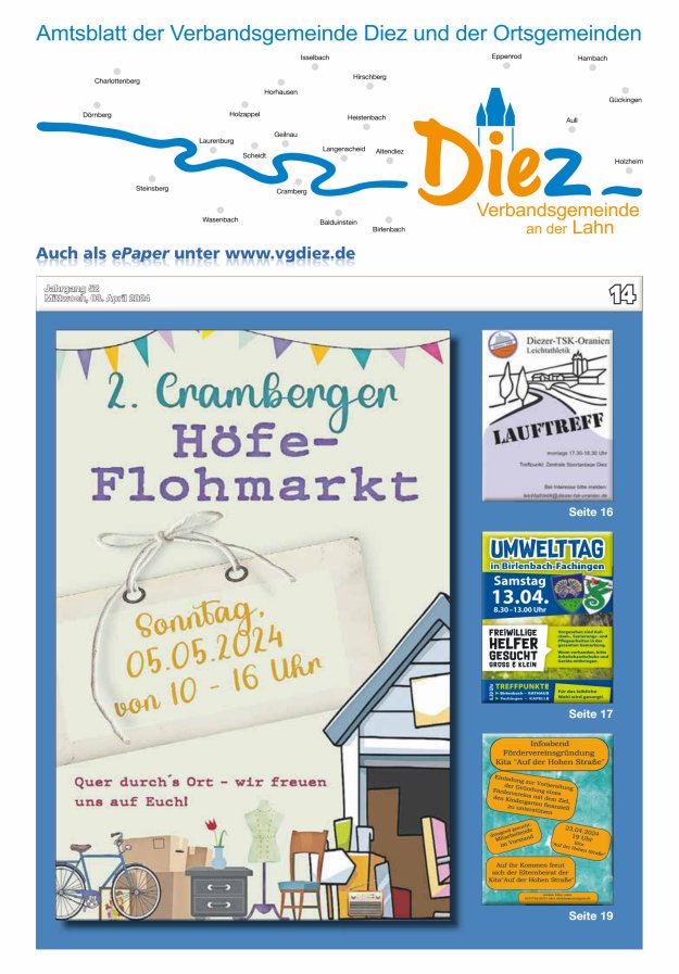 Mitteilungsblatt der Verbandsgemeinde Diez und der Ortsgemeinden Titelblatt 14/2024