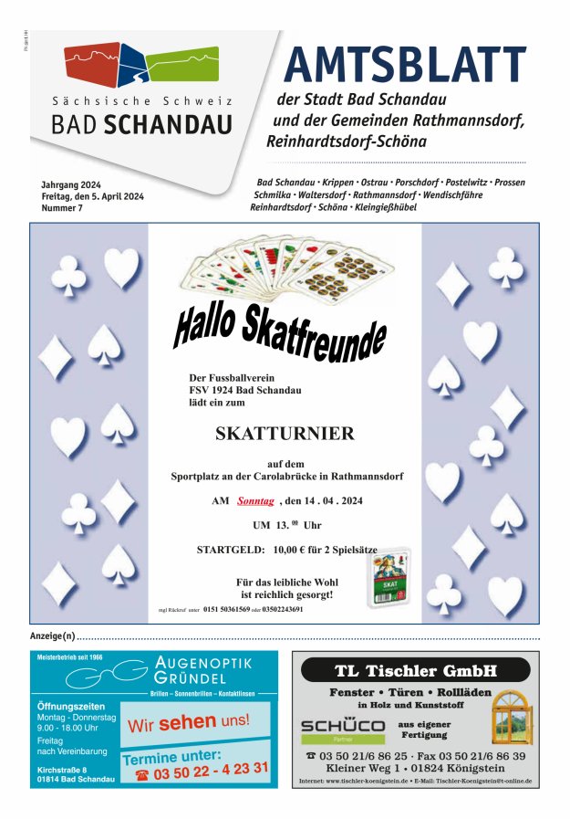 Amtsblatt der Stadt Bad Schandau und der Gemeinden Titelblatt 07/2024