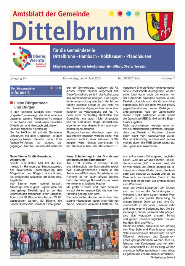 Amtsblatt der Gemeinde Dittelbrunn Titelblatt 07/2024