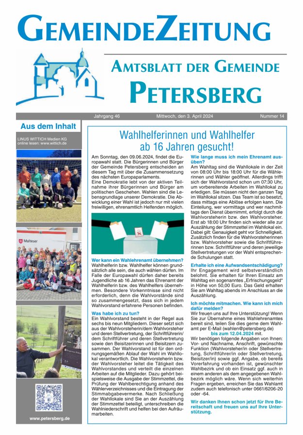 Amtsblatt Blickpunkt Petersberg Titelblatt 14/2024