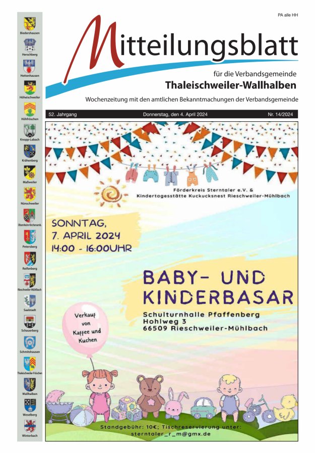 Mitteilungsblatt VG Thaleischweiler-Wallhalben Titelblatt 14/2024