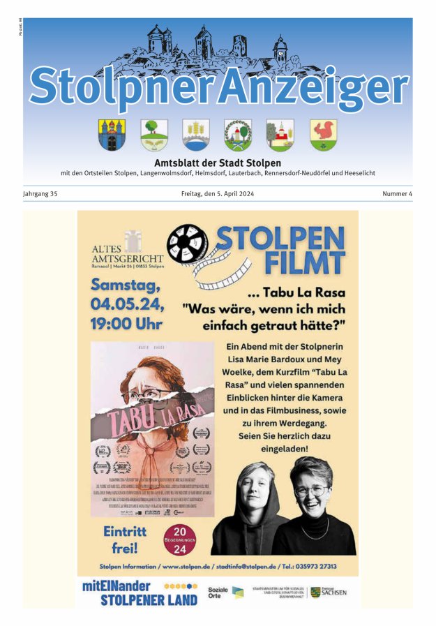 Stolpner Anzeiger - Amtsblatt der Stadt Stolpen mit den Ortsteilen Titelblatt 04/2024
