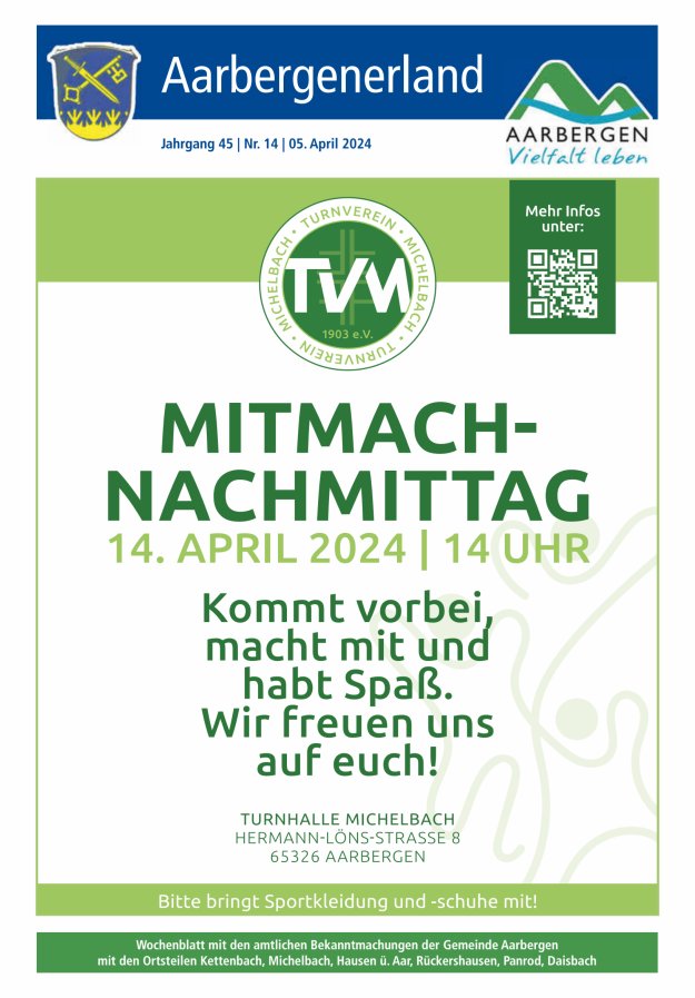 Aarbergenerland - Wochenblatt mit den amtlichen Bekanntmachungen Titelblatt 14/2024