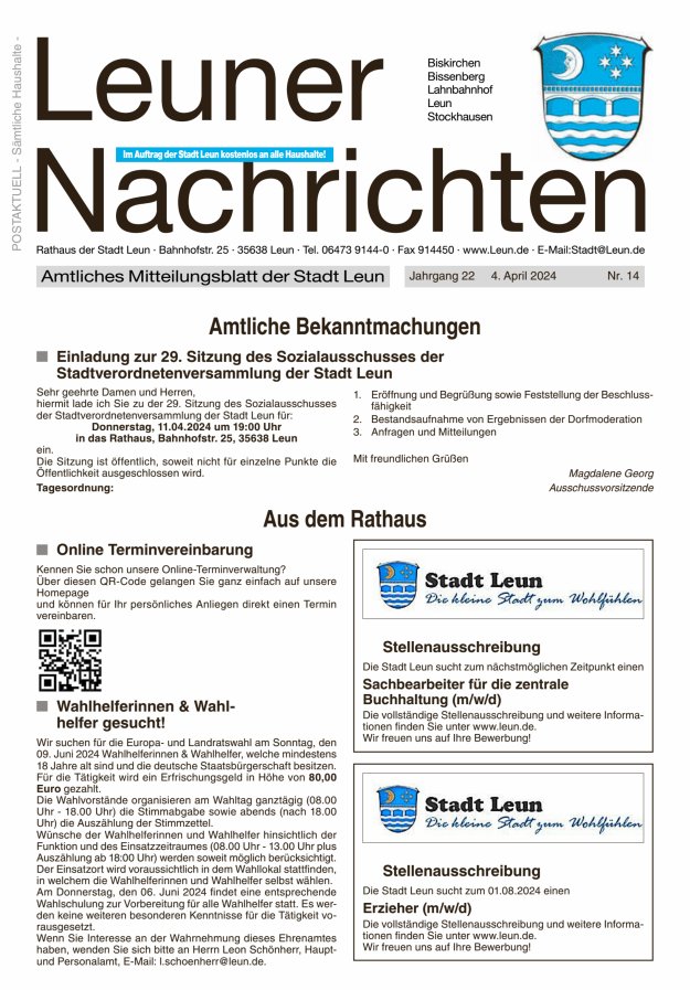 Leuner Nachrichten Titelblatt 14/2024