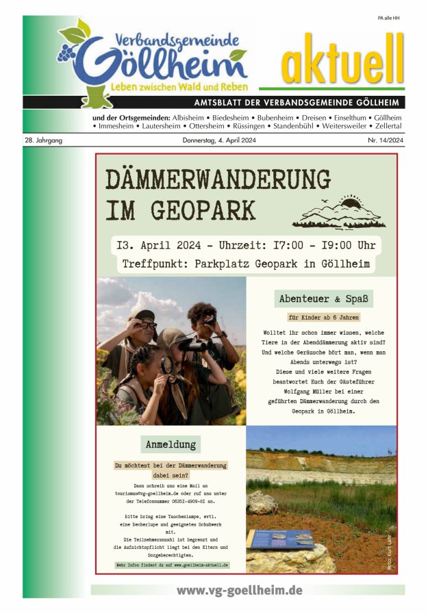 Verbandsgemeinde Göllheim aktuell Titelblatt 14/2024