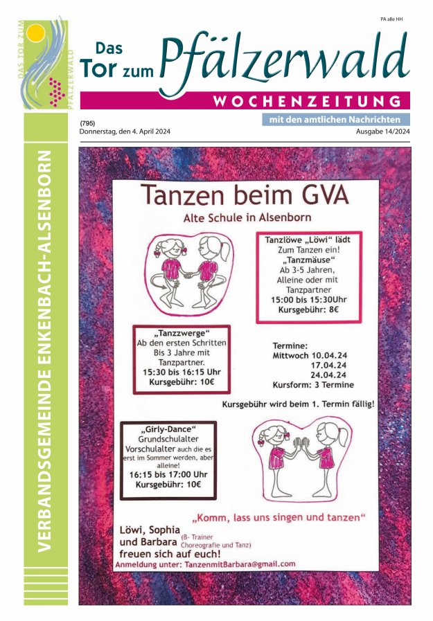 Das Tor zum Pfälzer Wald - VG Enkenbach-Alsenborn Titelblatt 14/2024