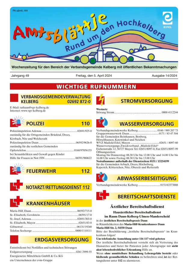 Amtsblättje - Rund um den Hochkelberg Titelblatt 14/2024
