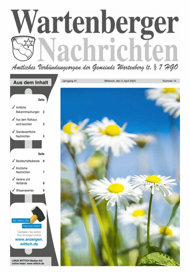 Wartenberger Nachrichten Titelblatt 14/2024