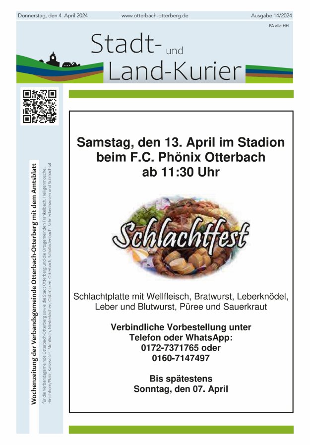 Stadt- und Land-Kurier Otterbach-Otterberg Titelblatt 14/2024