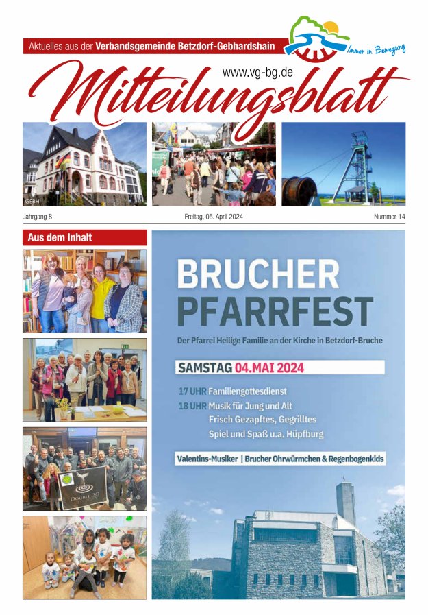 Aktuelles aus der VG Betzdorf-Gebhardshain Ausgabe Gebhardshain Titelblatt 14/2024