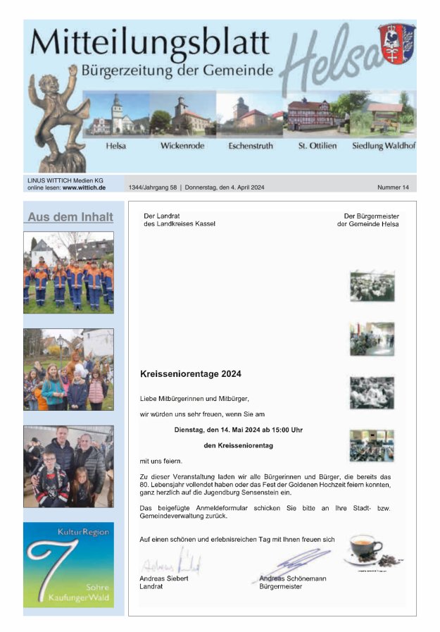 Mitteilungsblatt Helsa Titelblatt 14/2024