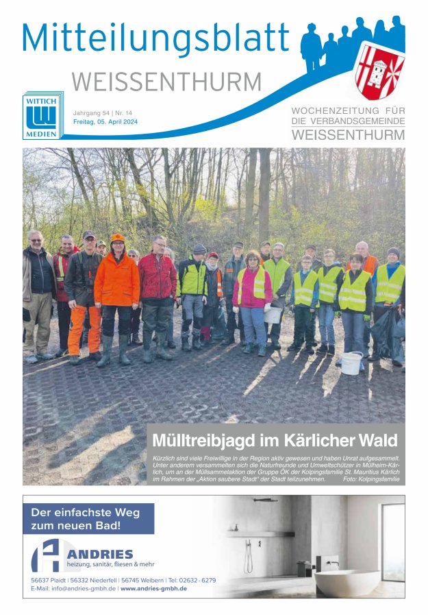 Mitteilungsblatt für den Bereich der Verbandsgemeinde Weißenthurm Titelblatt 14/2024