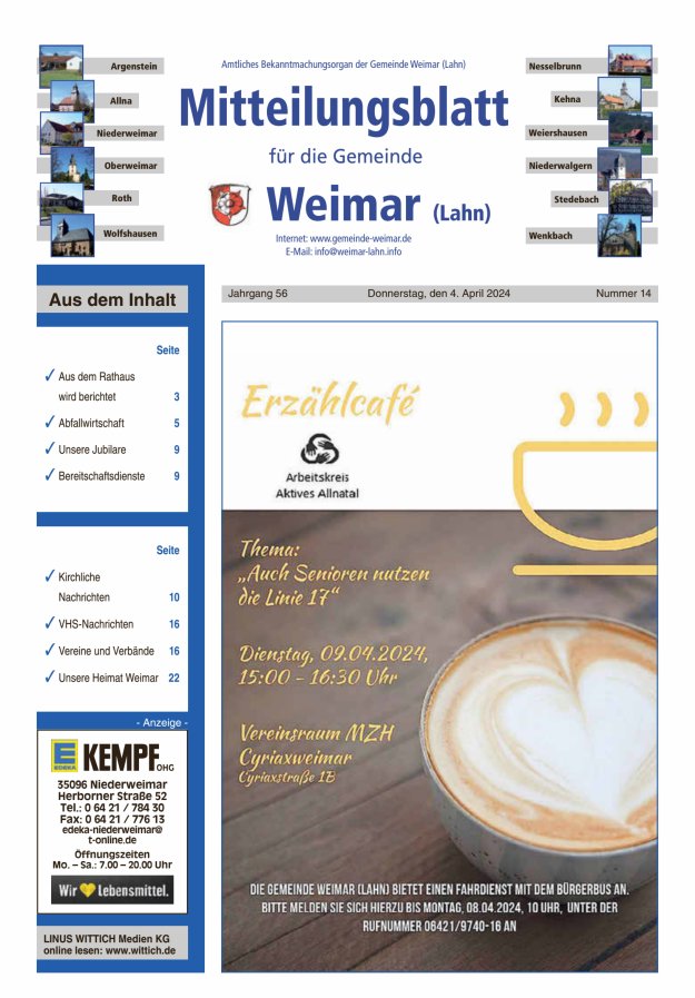 Mitteilungsblatt für die Gemeinde Weimar Titelblatt 14/2024