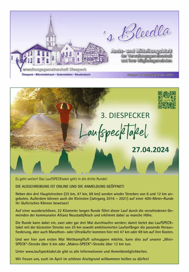 Amts- und Mitteilungsblatt VGem Diespeck Titelblatt 14/2024