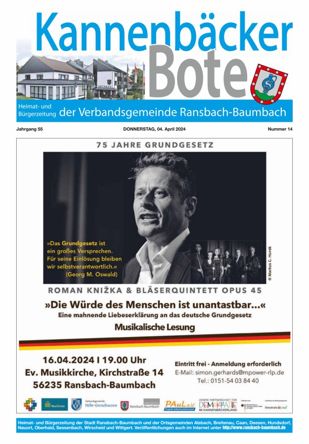 Kannenbäcker-Bote der Verbandsgemeinde Ransbach-Baumbach Titelblatt 14/2024