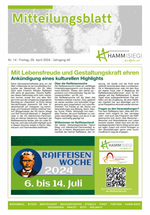 Mitteilungsblatt Hamm (Sieg) Titelblatt 14/2024