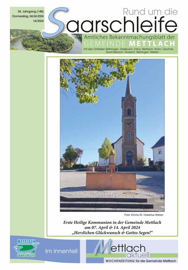 Rund um die Saarschleife Gemeinde Mettlach Titelblatt 14/2024