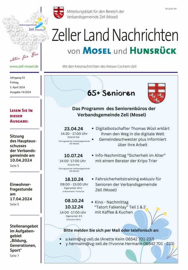 Zeller Land Nachrichten Titelblatt 14/2024