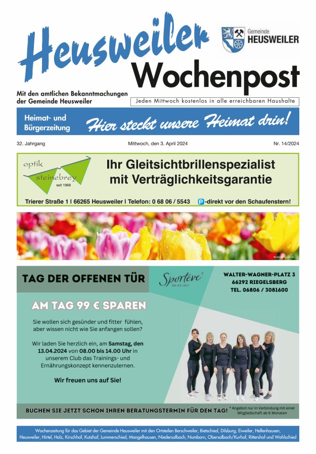 Heusweiler Wochenpost Titelblatt 14/2024