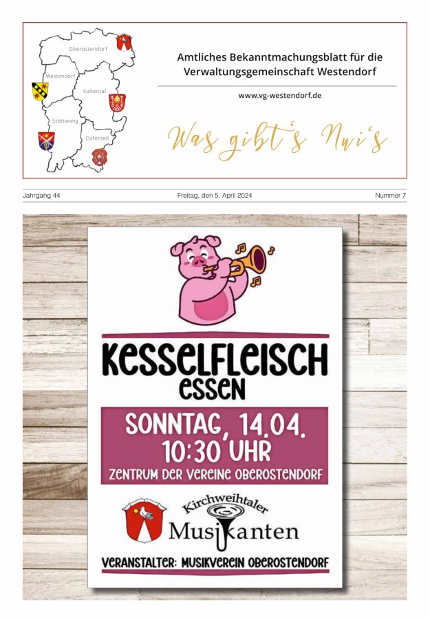 Was gibt's Nui's Amtliches Bekanntmachungsblatt für die VG Westendorf Titelblatt 07/2024