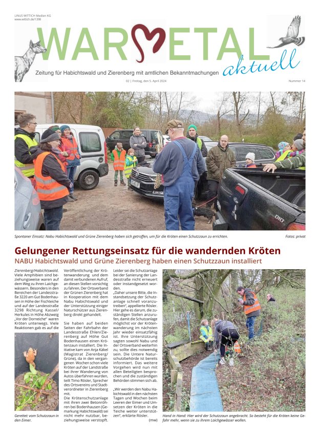 Warmetal aktuell (Habichtswald + Zierenberg) Titelblatt 14/2024