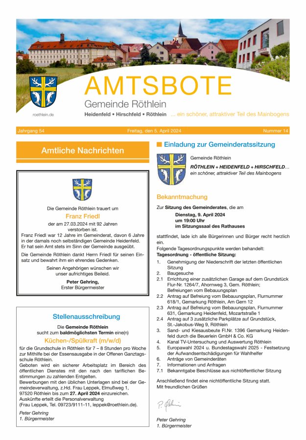 Amtsbote der Großgemeinde Röthlein Titelblatt 14/2024