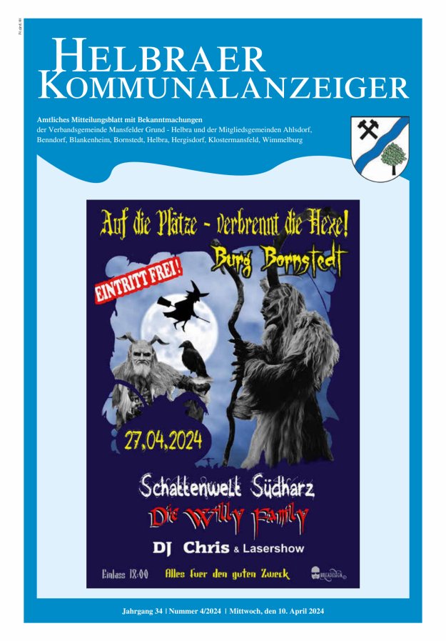 Helbraer Kommunalanzeiger – Amtliches Mitteilungsblatt mit Bekanntmachungen Titelblatt 04/2024