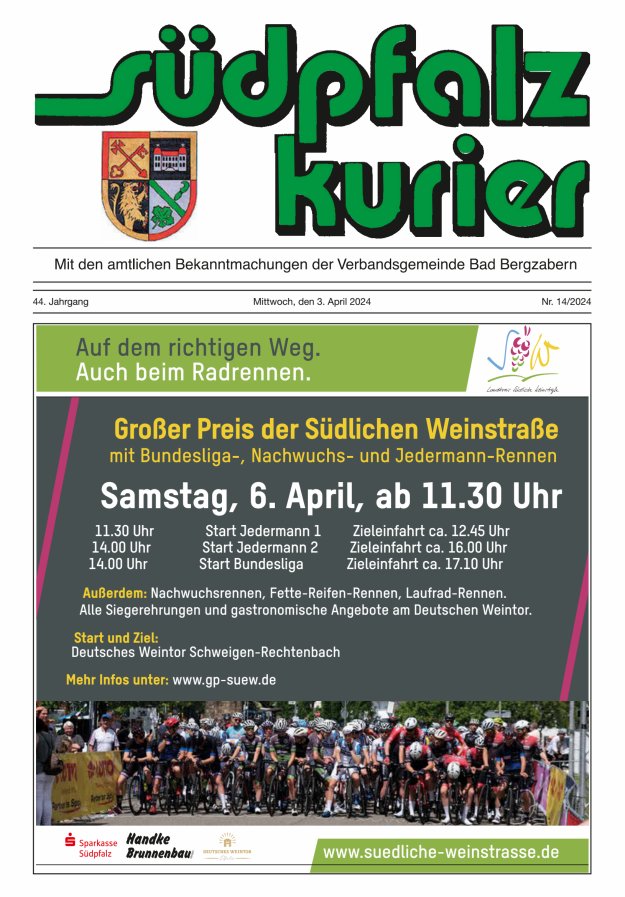 Südpfalz Kurier - VG Bad Bergzabern Titelblatt 14/2024