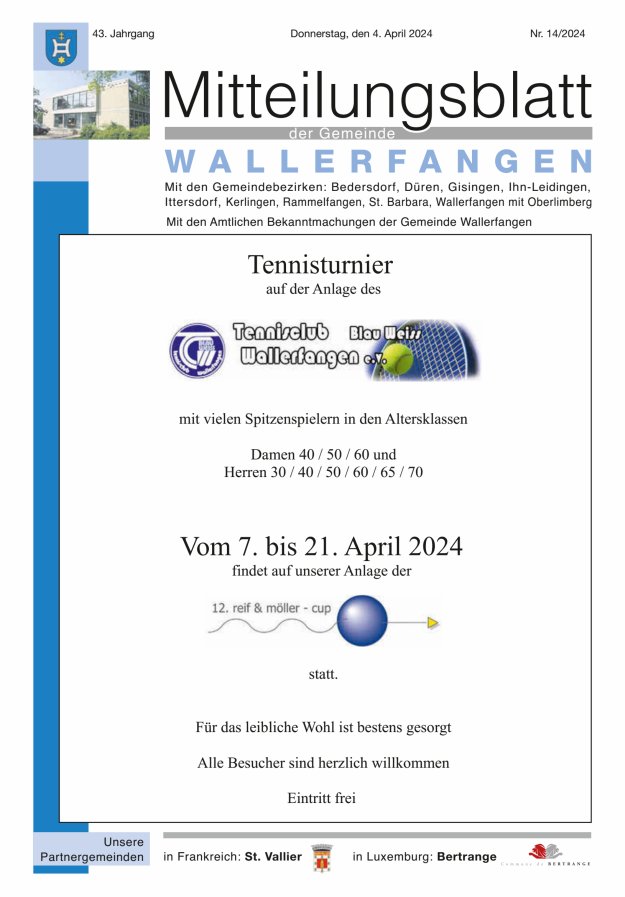 Mitteilungsblatt Gemeinde Wallerfangen Titelblatt 14/2024