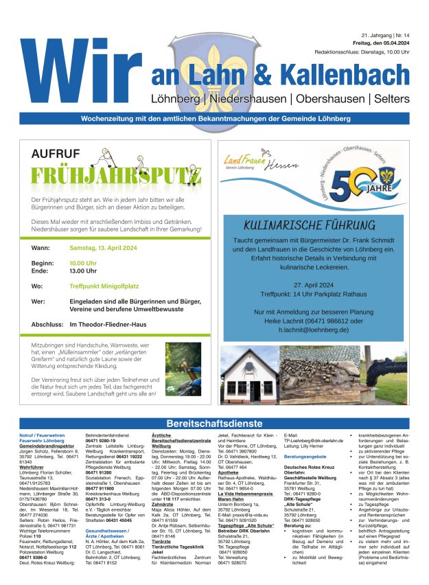 Amtliches Mitteilungsblatt der Gemeinde Löhnberg Titelblatt 14/2024