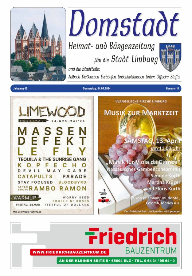 Domstadt - Heimat- und Bürgerzeitung für die Stadt Limburg Titelblatt 14/2024