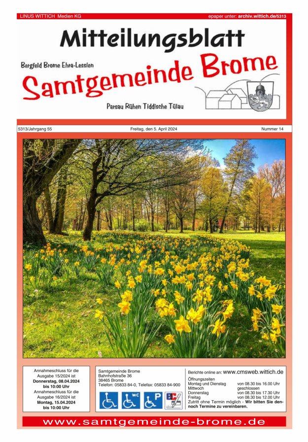 Mitteilungsblatt der Samtgemeinde Brome Titelblatt 14/2024