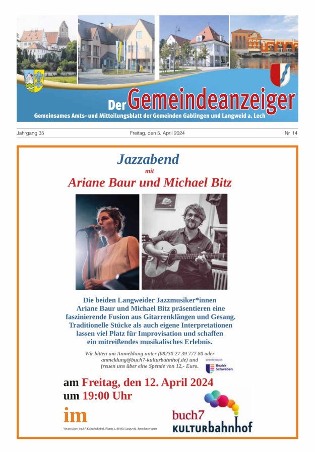 Der Gemeindeanzeiger - Gablingen Langweid Titelblatt 14/2024