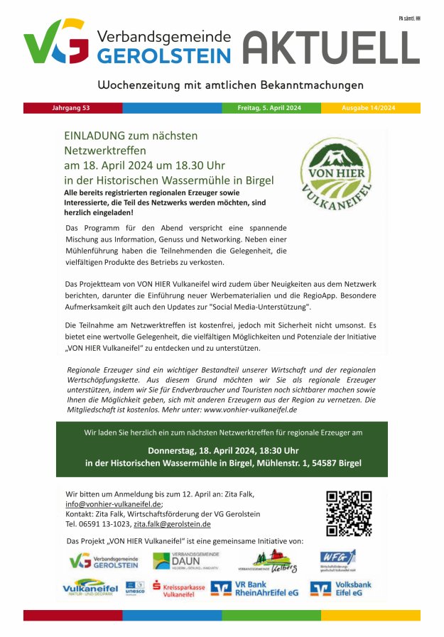 Verbandsgemeinde Gerolstein aktuell Titelblatt 14/2024