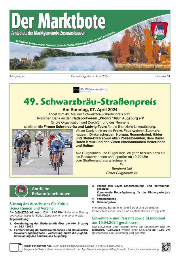 Zusmarshausen - Der Marktbote Titelblatt 14/2024