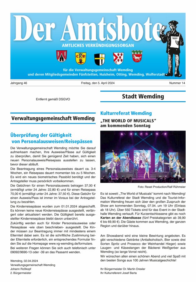 Der Amtsbote - Wemding Verwaltungsgemeinschaft Titelblatt 14/2024